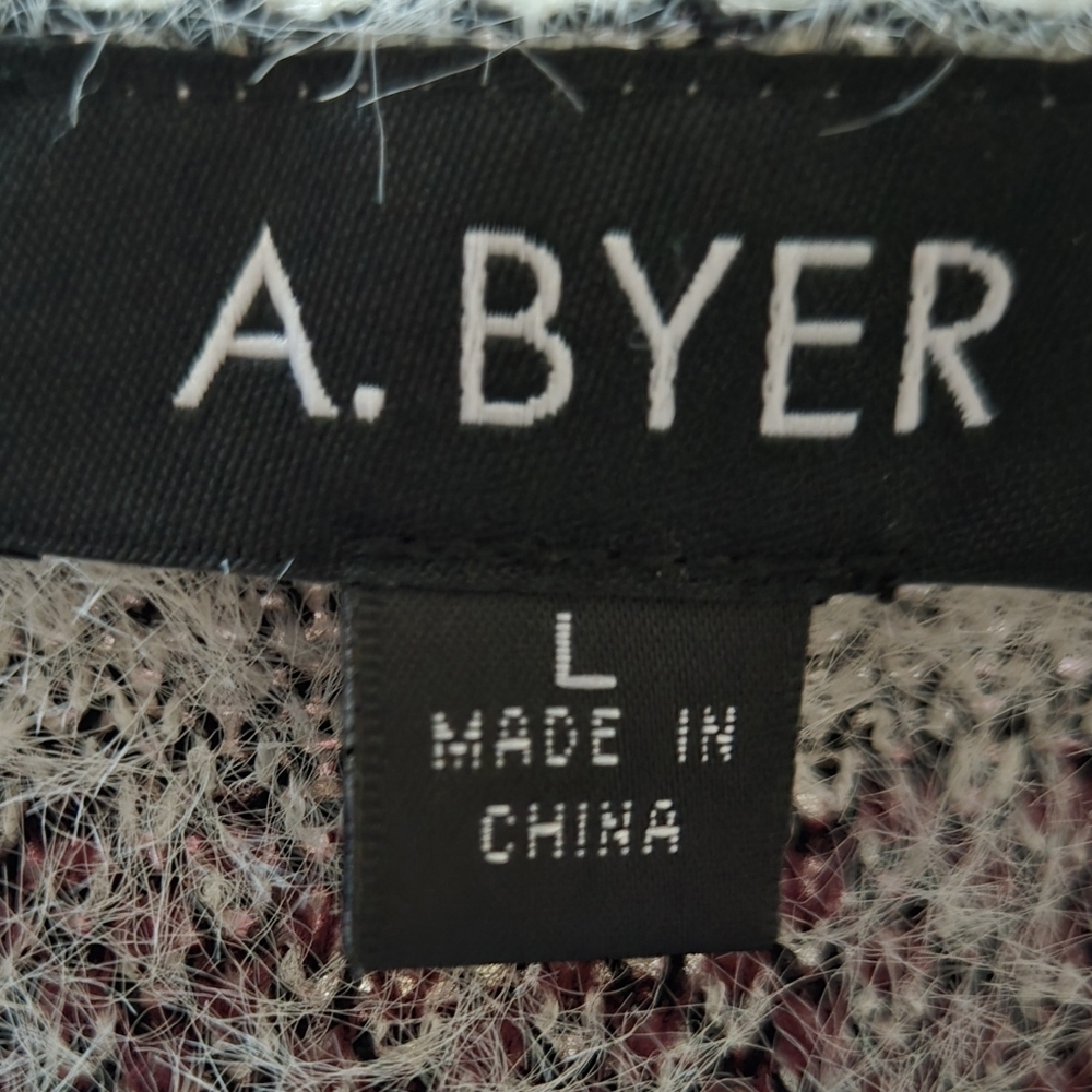 A. BYER Eyelash Long Coatigan Winter White Black & Cranberry Large Plaid sz Lg - Picture 8 of 10